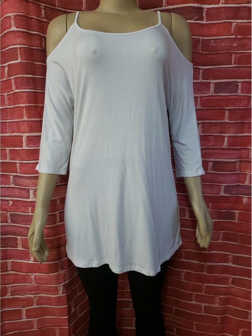 Styleword Women's ¾ Sleeve Open shoulder Casual Shirt Top White Sz XL NWT #CB4